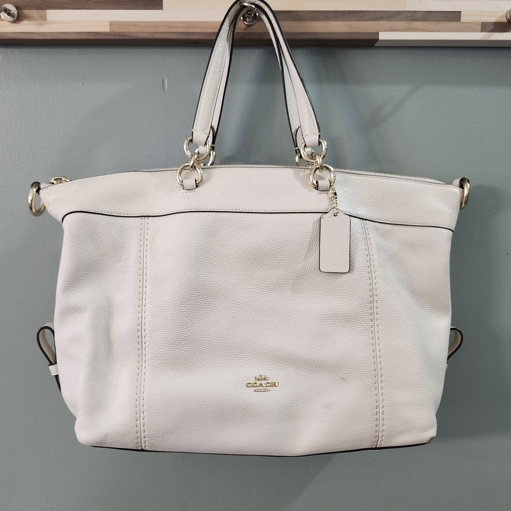 Coach Ivory Leather Tote with Gold Accents